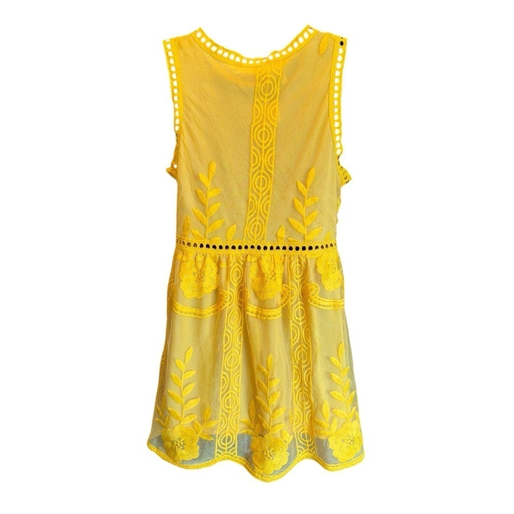 Yellow Lace Dress Women Large Sleeveless Boho Fit Flare Sheer Overlay - Picture 2 of 6